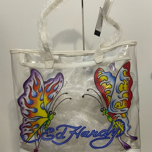 Ed Hardy Handbags - Ed Hardy Clear Tote with Colorful Butterfly Design